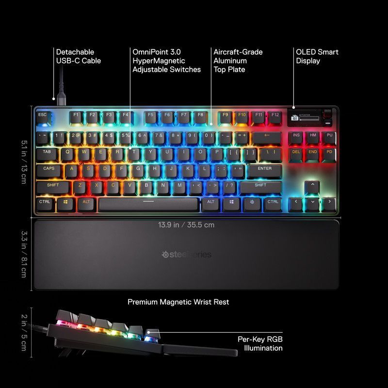 Wired Mechanical Gaming Keyboard (English Layout) - Steelseries Apex Pro Gen 3 TKL | OmniPoint 3.0 Adjustable HyperMagnetic Switches