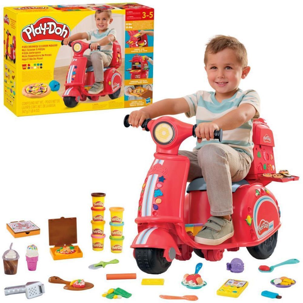 Pizza Delivery Scooter Playset - Play-Doh | 10 compound colors in 2 ounce cans | 16 kitchen accessories