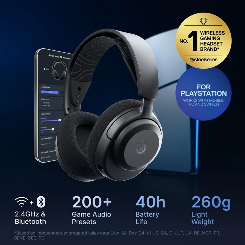 Wireless Gaming Headset - Steelseries Arctis Nova 3PW  Multi-Platform | Black | 2.4GHz / Bluetooth