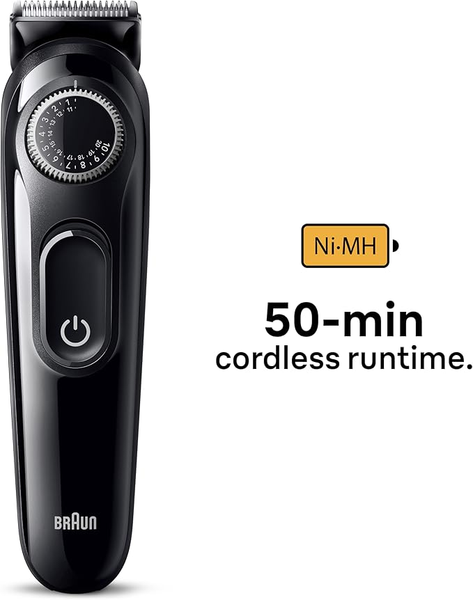 Braun Beard Trimmer 3 BT3410 With Precision Wheel, 3 Styling Tools, 50min Runtime, Grey